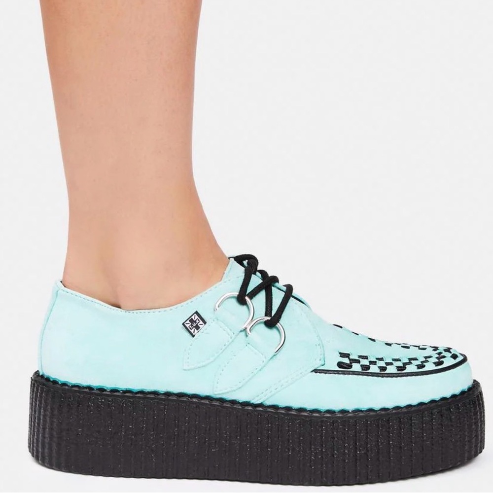 TUK Light Blue Platform Shoes with Black Accents